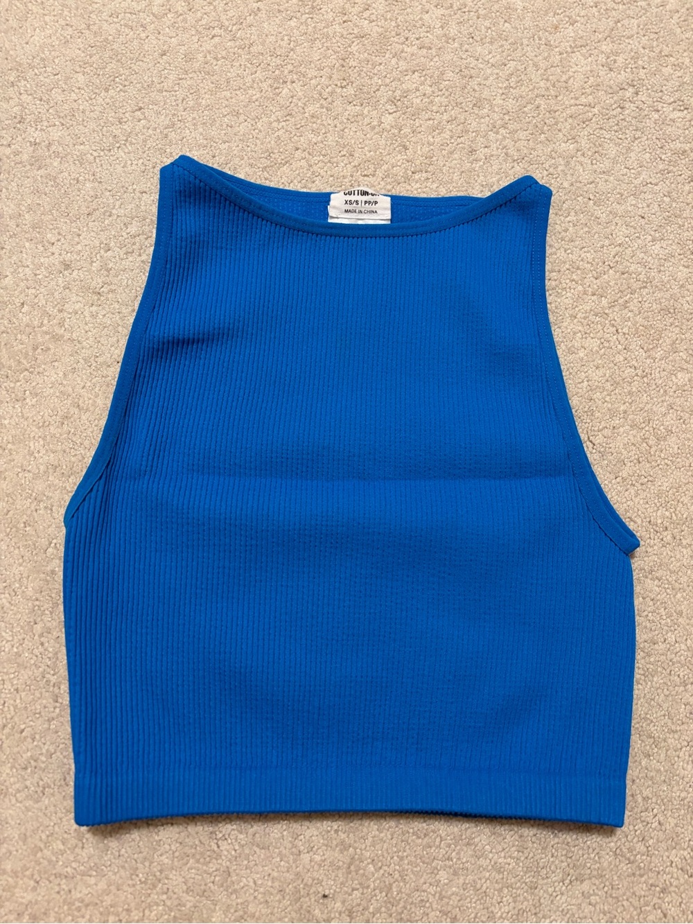 Cotton On Ribbed High-Neck Crop Tank - Blue
